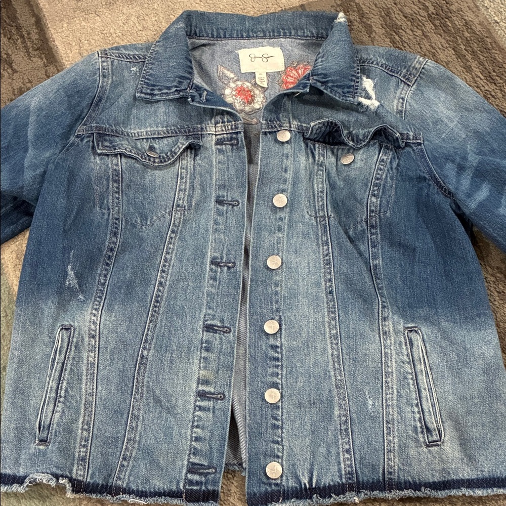 Jessica Simpson Distressed Blue Denim Jacket